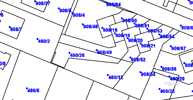 Parcela st. 908/49 v KÚ Malé Hoštice, Katastrální mapa