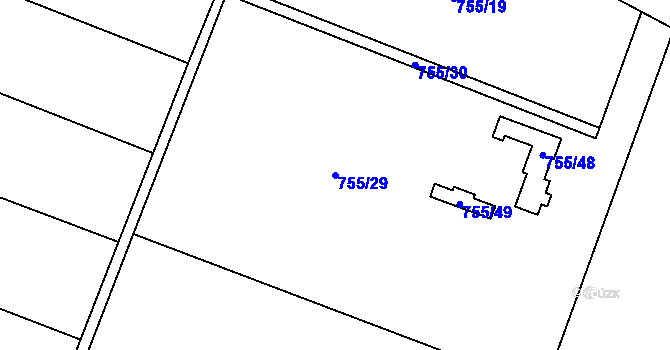Parcela st. 755/29 v KÚ Malé Hoštice, Katastrální mapa