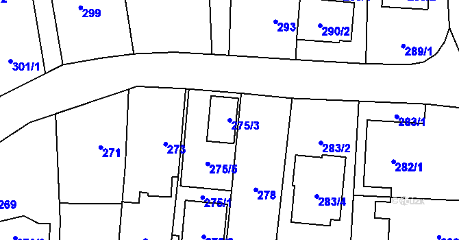 Parcela st. 275/3 v KÚ Malé Hoštice, Katastrální mapa