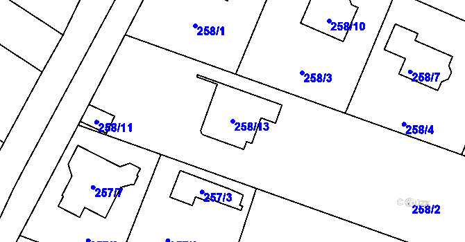 Parcela st. 258/13 v KÚ Malé Hoštice, Katastrální mapa