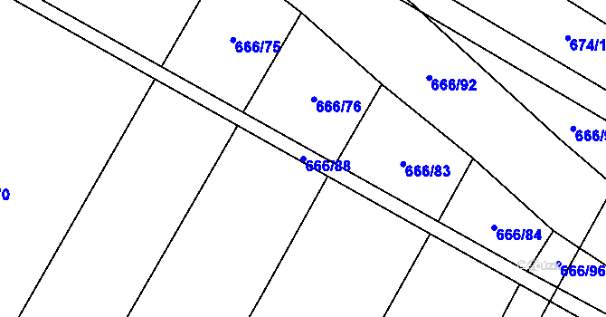 Parcela st. 666/88 v KÚ Malé Hoštice, Katastrální mapa