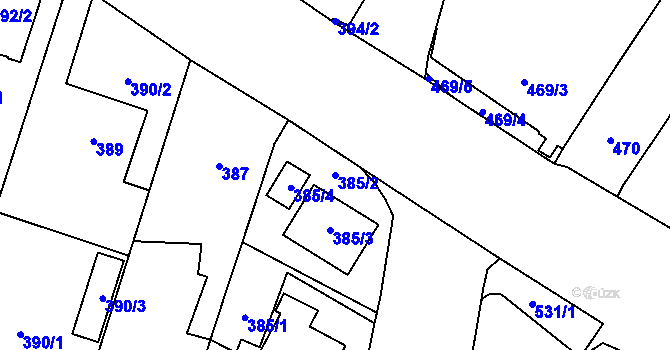 Parcela st. 385/2 v KÚ Malé Hoštice, Katastrální mapa