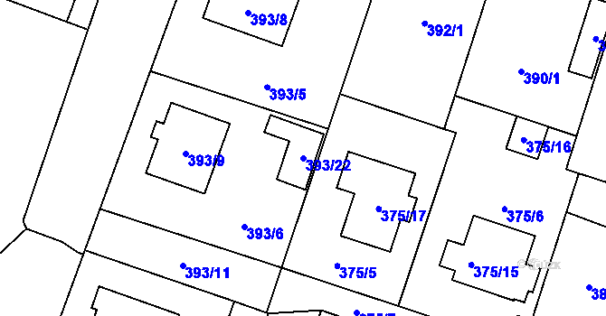 Parcela st. 393/22 v KÚ Malé Hoštice, Katastrální mapa