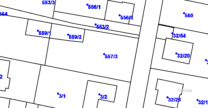 Parcela st. 557/3 v KÚ Malé Hoštice, Katastrální mapa