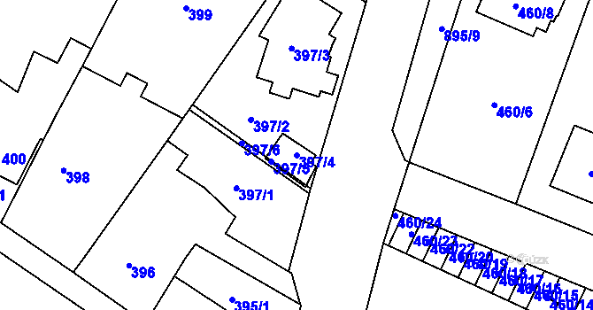 Parcela st. 397/4 v KÚ Malé Hoštice, Katastrální mapa