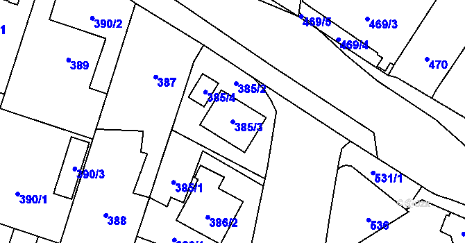 Parcela st. 385/3 v KÚ Malé Hoštice, Katastrální mapa