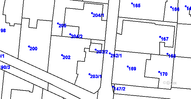 Parcela st. 203/2 v KÚ Malé Hoštice, Katastrální mapa