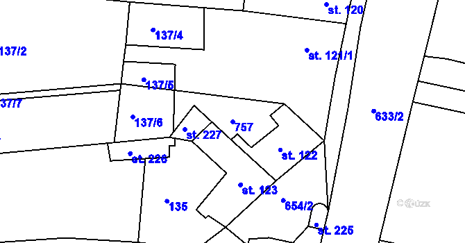 Parcela st. 757 v KÚ Oplocany, Katastrální mapa