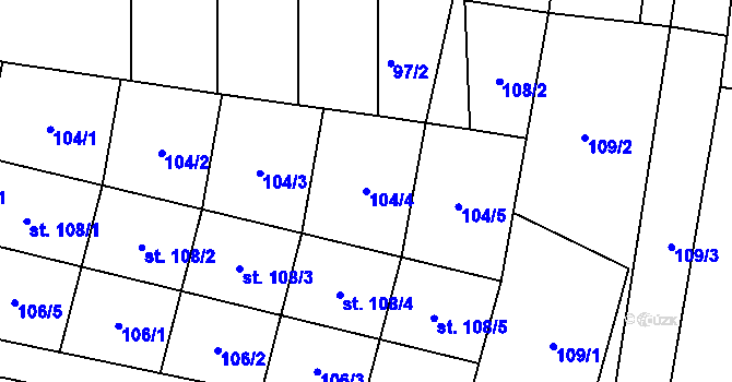 Parcela st. 104/4 v KÚ Oplocany, Katastrální mapa