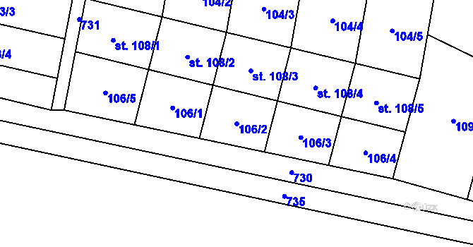 Parcela st. 106/2 v KÚ Oplocany, Katastrální mapa