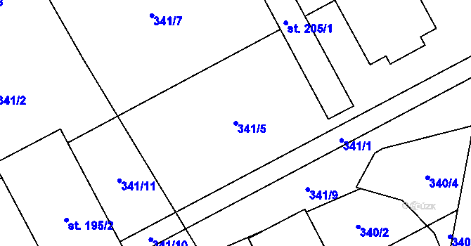 Parcela st. 341/5 v KÚ Oplocany, Katastrální mapa