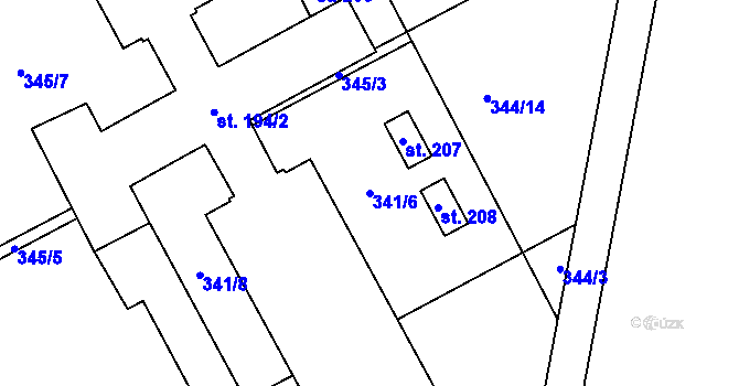 Parcela st. 341/6 v KÚ Oplocany, Katastrální mapa
