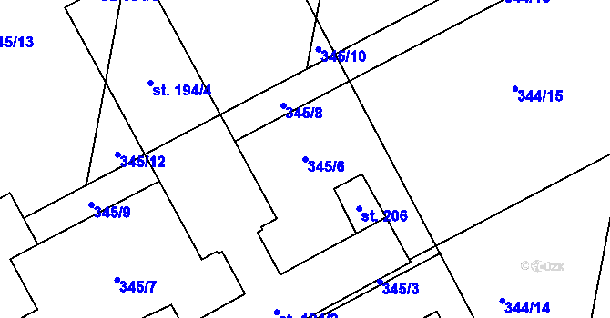 Parcela st. 345/6 v KÚ Oplocany, Katastrální mapa