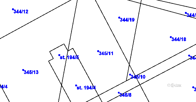 Parcela st. 345/11 v KÚ Oplocany, Katastrální mapa