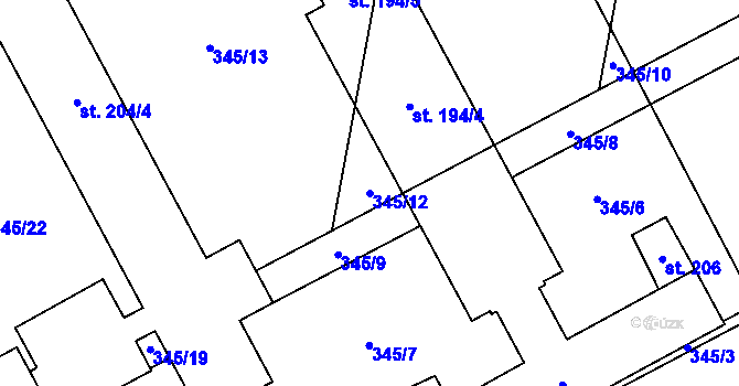 Parcela st. 345/12 v KÚ Oplocany, Katastrální mapa