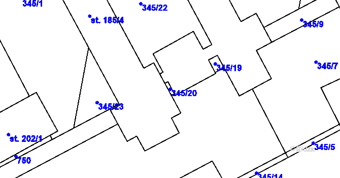 Parcela st. 345/20 v KÚ Oplocany, Katastrální mapa