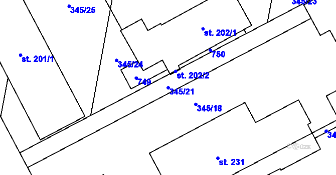 Parcela st. 345/21 v KÚ Oplocany, Katastrální mapa
