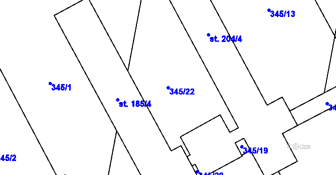 Parcela st. 345/22 v KÚ Oplocany, Katastrální mapa