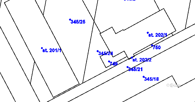 Parcela st. 345/24 v KÚ Oplocany, Katastrální mapa