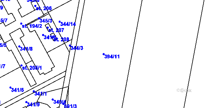 Parcela st. 394/11 v KÚ Oplocany, Katastrální mapa