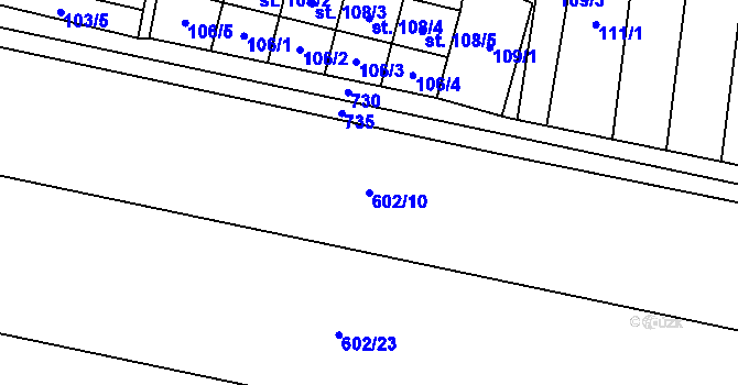 Parcela st. 602/10 v KÚ Oplocany, Katastrální mapa