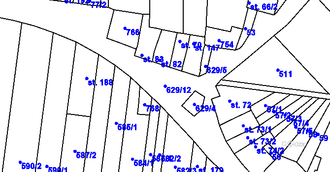 Parcela st. 629/12 v KÚ Oplocany, Katastrální mapa