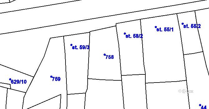 Parcela st. 758 v KÚ Oplocany, Katastrální mapa