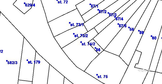 Parcela st. 74/2 v KÚ Oplocany, Katastrální mapa