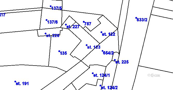 Parcela st. 123 v KÚ Oplocany, Katastrální mapa