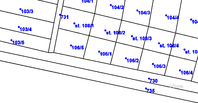 Parcela st. 106/1 v KÚ Oplocany, Katastrální mapa