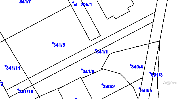 Parcela st. 341/1 v KÚ Oplocany, Katastrální mapa