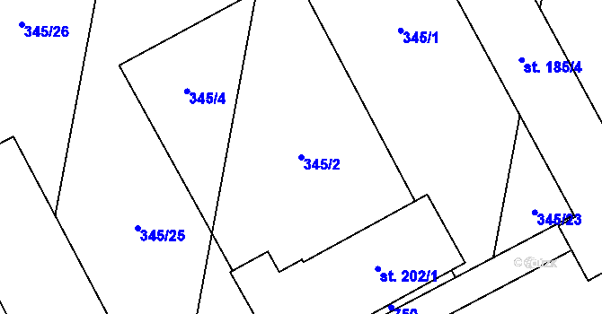 Parcela st. 345/2 v KÚ Oplocany, Katastrální mapa