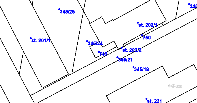 Parcela st. 749 v KÚ Oplocany, Katastrální mapa