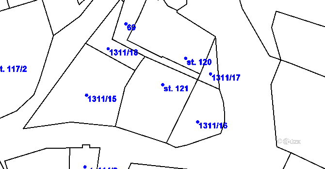 Parcela st. 121 v KÚ Opočnice, Katastrální mapa