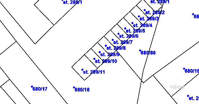 Parcela st. 289/9 v KÚ Opočnice, Katastrální mapa