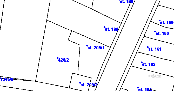 Parcela st. 209/1 v KÚ Opočnice, Katastrální mapa