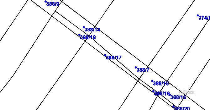 Parcela st. 388/17 v KÚ Opočnice, Katastrální mapa