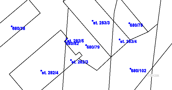 Parcela st. 680/79 v KÚ Opočnice, Katastrální mapa