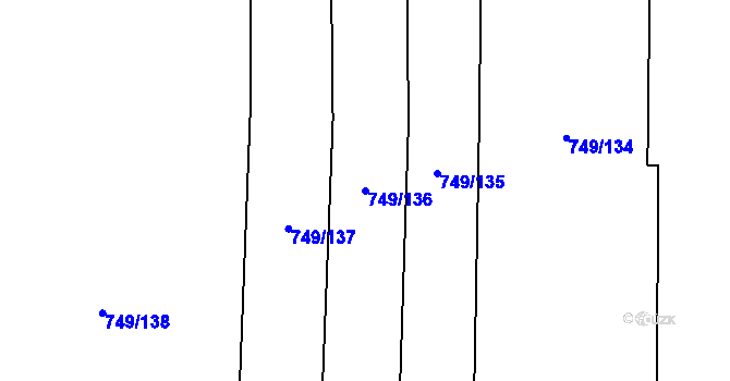 Parcela st. 749/136 v KÚ Opočnice, Katastrální mapa