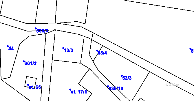 Parcela st. 53/4 v KÚ Čánka, Katastrální mapa
