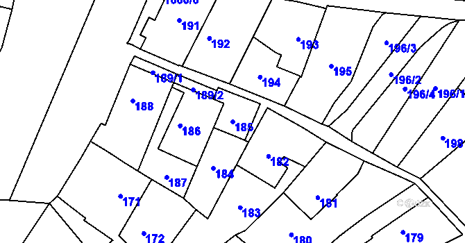 Parcela st. 185 v KÚ Opočno pod Orlickými horami, Katastrální mapa