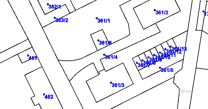 Parcela st. 361/4 v KÚ Opočno pod Orlickými horami, Katastrální mapa