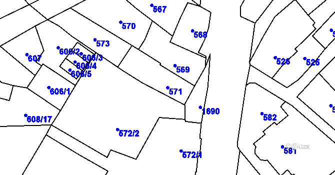 Parcela st. 571 v KÚ Opočno pod Orlickými horami, Katastrální mapa