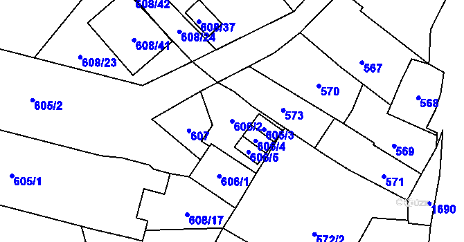 Parcela st. 606/2 v KÚ Opočno pod Orlickými horami, Katastrální mapa