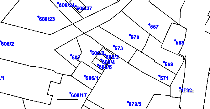 Parcela st. 606/3 v KÚ Opočno pod Orlickými horami, Katastrální mapa