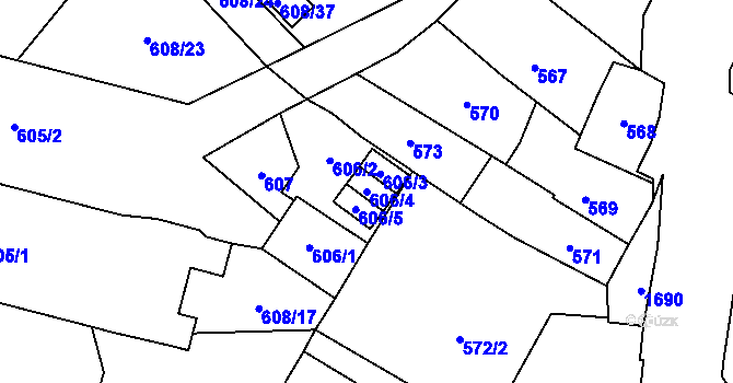 Parcela st. 606/4 v KÚ Opočno pod Orlickými horami, Katastrální mapa