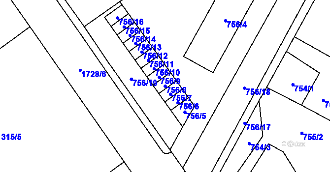 Parcela st. 756/8 v KÚ Opočno pod Orlickými horami, Katastrální mapa