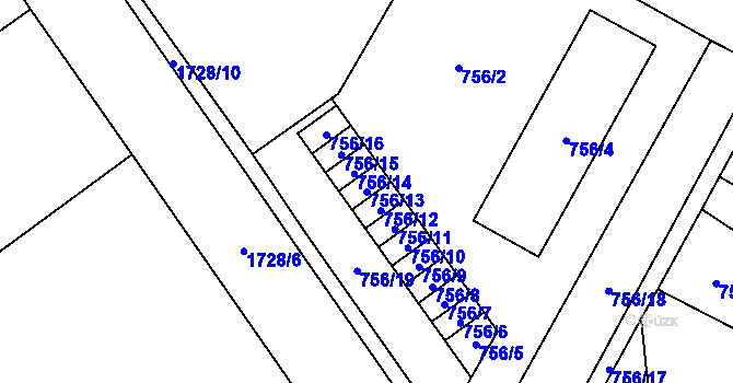 Parcela st. 756/13 v KÚ Opočno pod Orlickými horami, Katastrální mapa