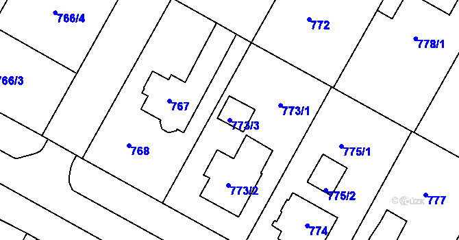 Parcela st. 773/3 v KÚ Opočno pod Orlickými horami, Katastrální mapa