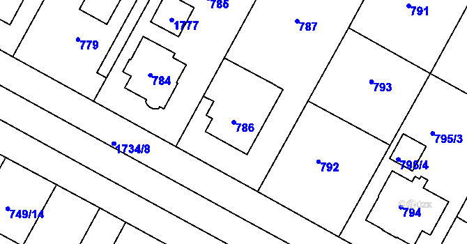 Parcela st. 786 v KÚ Opočno pod Orlickými horami, Katastrální mapa